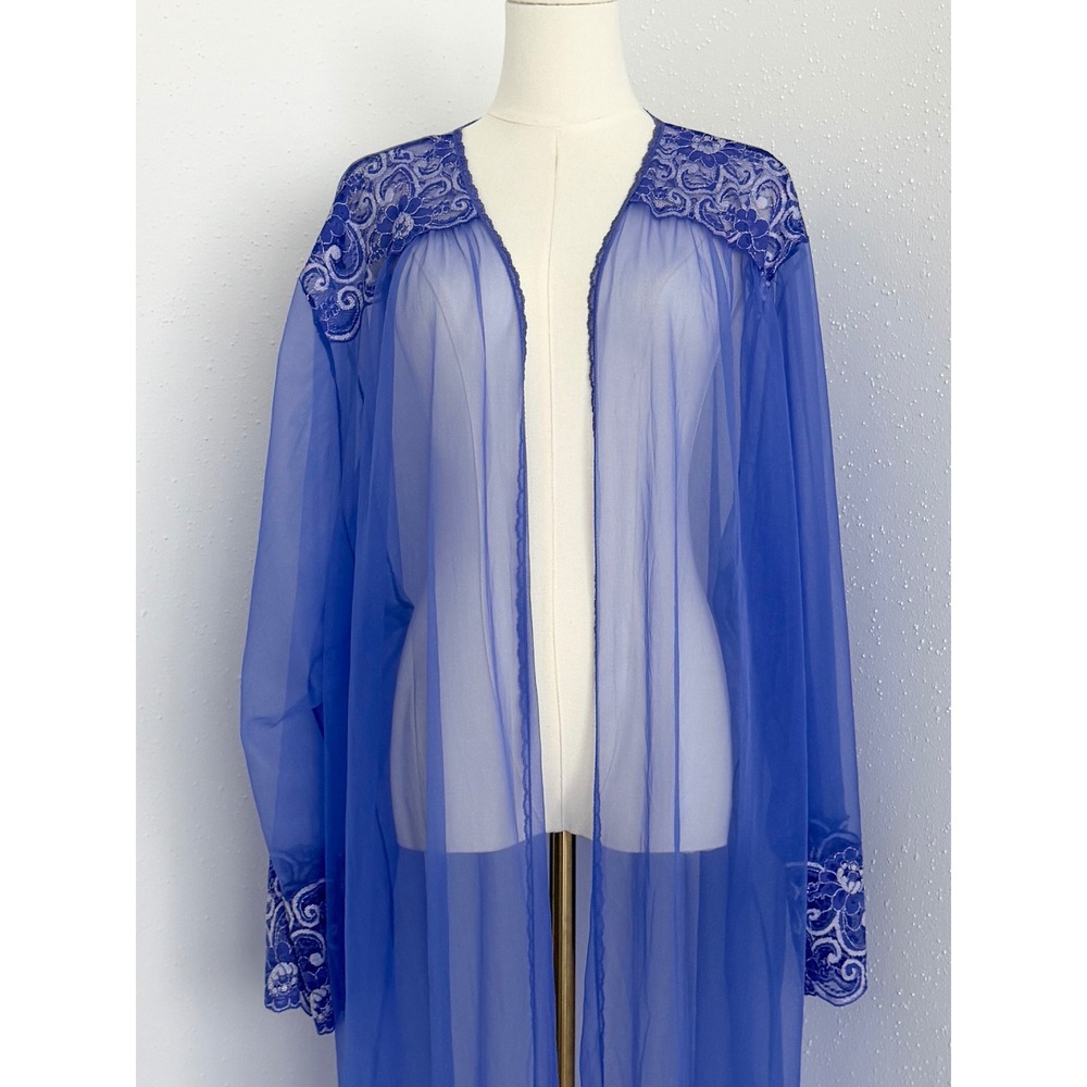 Vintage Old Hollywood Sheer Lace Embroidered Peignoir Robe Lingerie Glam 4X